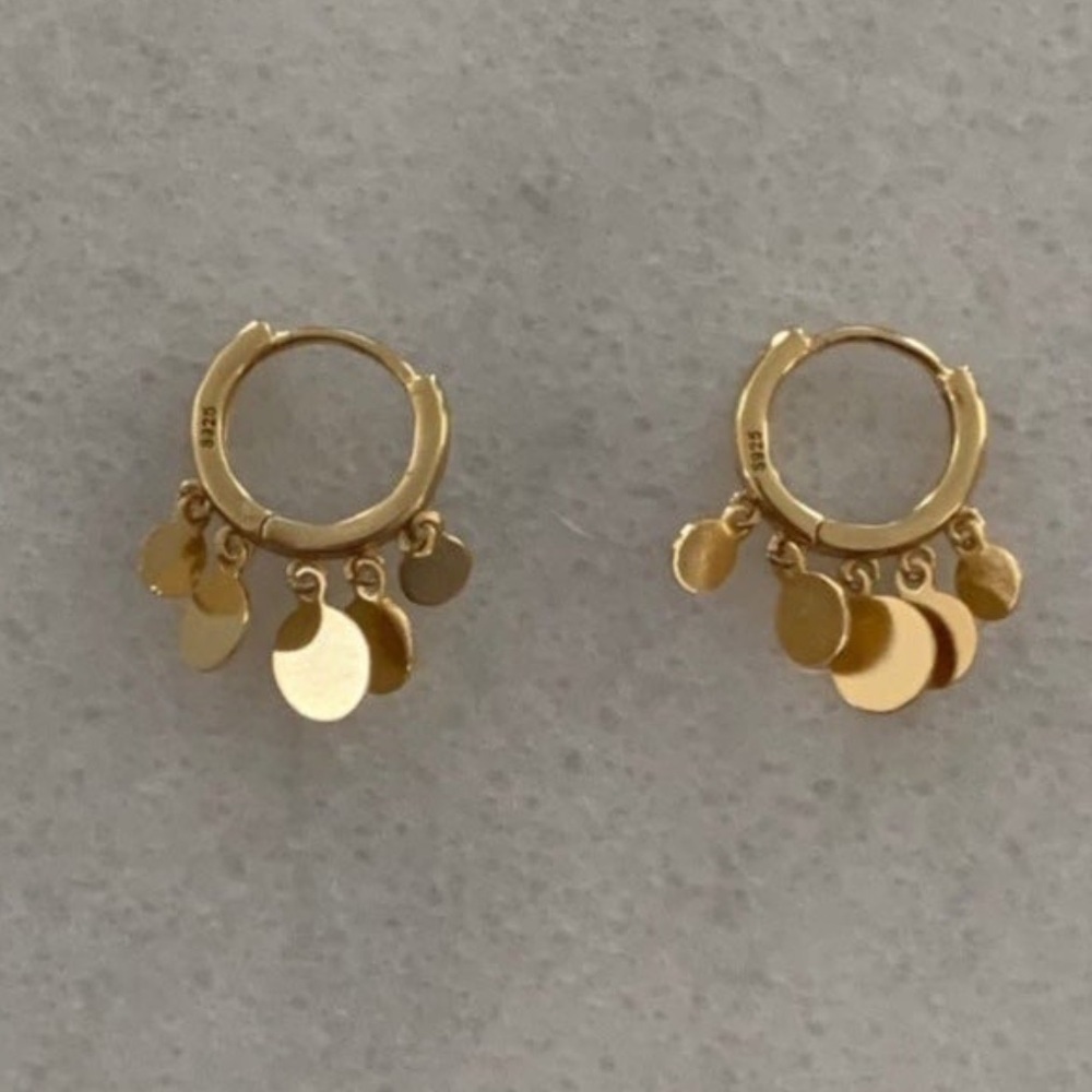New Drop Gold Huggie Hoop Fringe Coin Dangle Earrings Brand New 27$